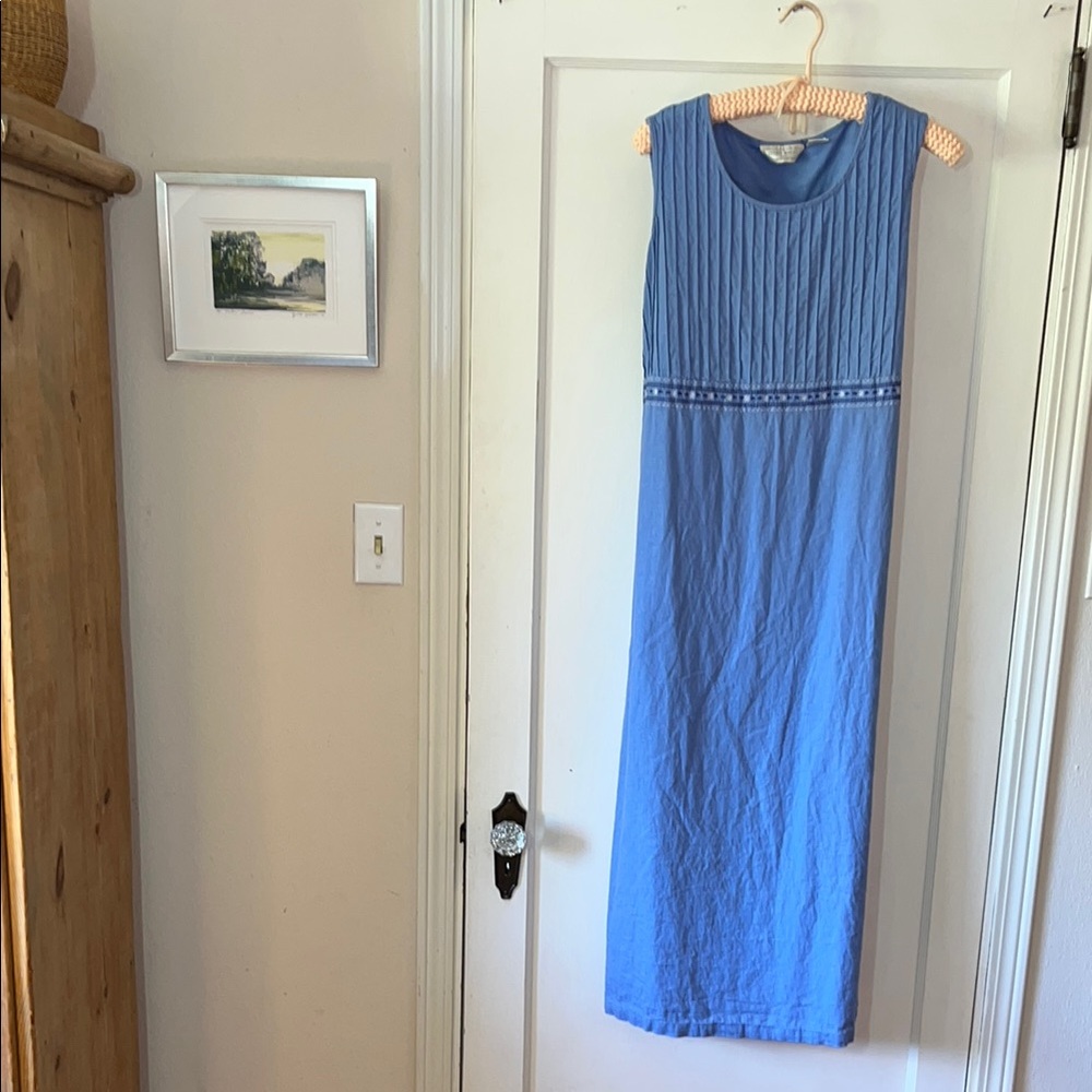 Studio Works‎ Blue Linen/Rayon Sleeveless Sheath Maxi Dress